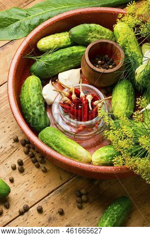 Homemade Cucumber Pickling And Ingredients