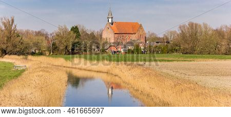 Panorama Of The Historic Stefanus Church In Holwierde, Netherlands