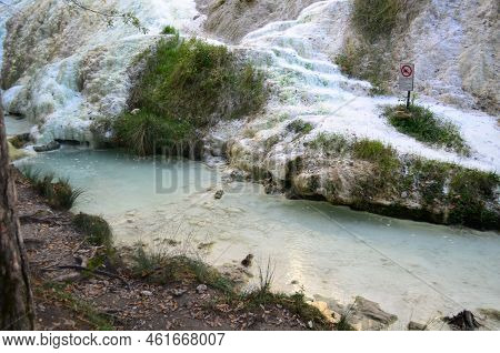Natural Milky Murky Natural Geothermal Hot Spring In Tuscany Italy.