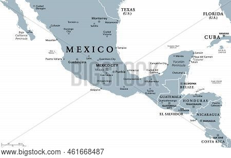 Mesoamerica, Gray Political Map. Historical Region And Cultural Area In Southern North America And C