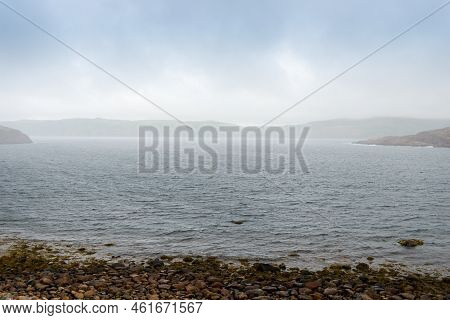 Summer Tundra. Rocky Coastline Of Barents Sea Near Teriberka. Scenery Of Russian North. Kola Peninsu