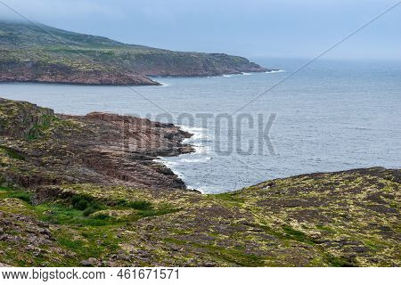 Summer Tundra. Rocky Coastline Of Barents Sea Near Teriberka. Scenery Of Russian North. Kola Peninsu