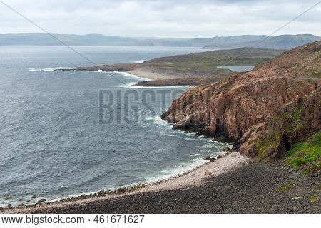 Summer Tundra. Rocky Coastline Of Barents Sea Near Teriberka. Scenery Of Russian North. Kola Peninsu