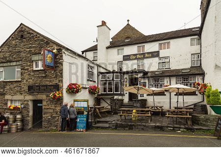 Hawkshead, Cumbria, Uk, 15 August 2018 - Facade Of A Stone Building In The Village Of Hawkshead In T