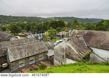 Hawkshead, Cumbria, Uk, 15 August 2018 - Facade And Roofs Of A Stone Buildings In The Village Of Haw