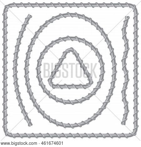 Rebars, Reinforcement Steel Frame Isolated On White Background. Construction Metal Armature.