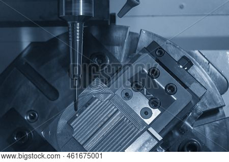 The 5-axis Cnc Milling Machine  Cutting The Metal Mold Part. The Hi-technology Injection Mold Part M