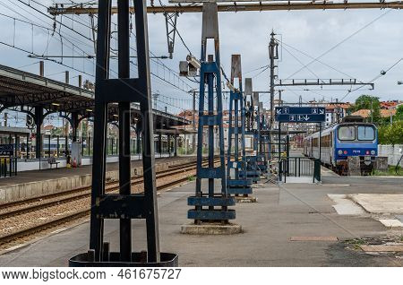 Hendaye, France - August 16, 2013: Trains At The Hendaye Railway Station, In The South Of France, A