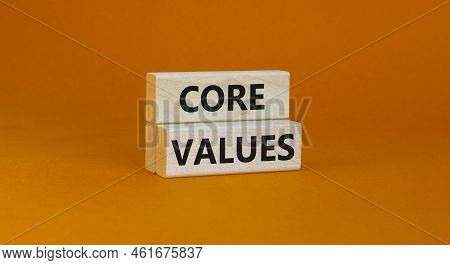 Core Values Symbol. Concept Words Core Values On Wooden Blocks On A Beautiful Orange Table Orange Ba