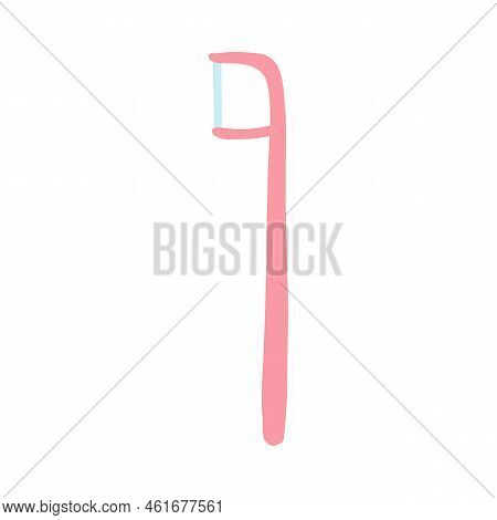 Hand Drawn Dental Floss In Cartoon Flat Style. Vector Illustration Of Twin Line Dental Flosser, Dent