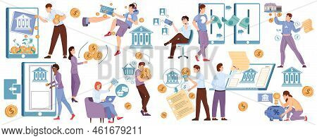 Banking Services Icons Set With Finance And Rate Symbols Flat Isolated Vector Illustration