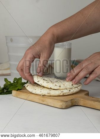 Homemade Halloumi From Goat Milk With The Addition Of Mesophilic Sourdough. White Cheese For Grillin