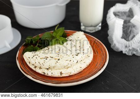Homemade Halloumi From Goat Milk With The Addition Of Mesophilic Sourdough. White Cheese For Grillin