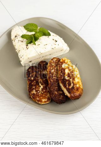 Homemade Halloumi From Goat Milk With The Addition Of Mesophilic Sourdough. White Cheese For Grillin