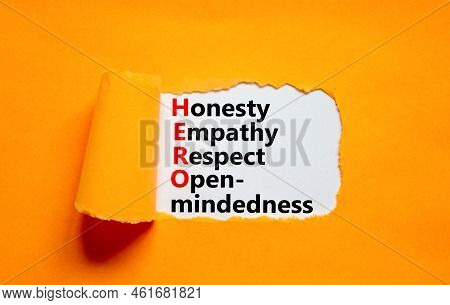Hero Honesty Empathy Respect Open-mindedness Symbol. Concept Words Hero Honesty Empathy Respect Open