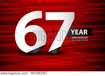67 Year Anniversary Celebration Logo Vector On Red Background, 67 Number Design, 67th Birthday Logo,