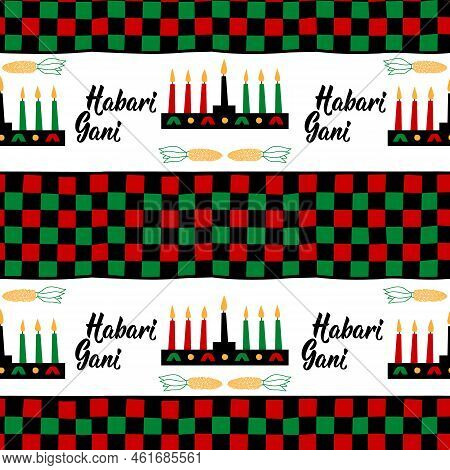 Seamless Pattern With Traditional Kwanzaa Symbols. Print For Textile, Covers, Surface. Tribal Patter