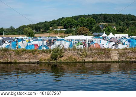 Floreffe, Wallonia, Belgium, 07 29 2022 - Tents At The Local Camping During Summer