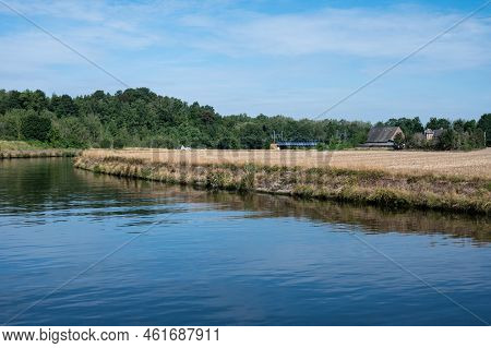 View Over The River Sambre, Agriculture Fields And Farmhouses, Floreffe, Belgium