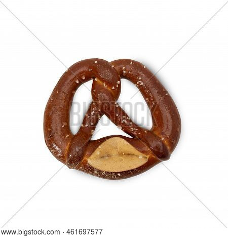 Laugen Pretzel Isolated On White Background With Clipping Path.