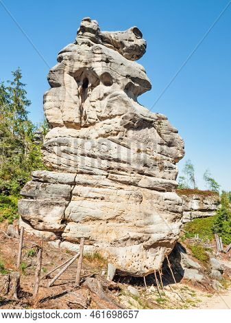 Sandstone Tower At Entrance To Rocky Labirynth Ostas Table Mountain, Part Of Broumovsko Protected La