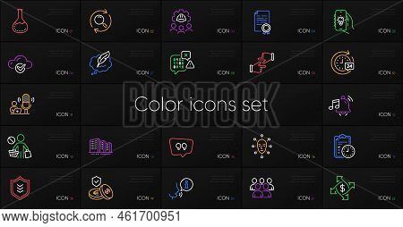 Set Of Buildings, Chemistry Lab And Quote Bubble Line Icons. Include Engineering Team, Exam Time, Sh