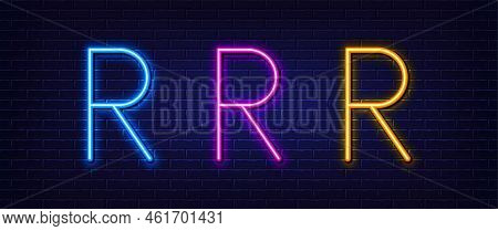 Initial Letter R Icon. Neon Light Line Effect. Line Typography Character Sign. Large First Font Lett