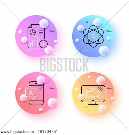 Ab Testing, Atom And Cloud Storage Minimal Line Icons. 3d Spheres Or Balls Buttons. Report Icons. Fo