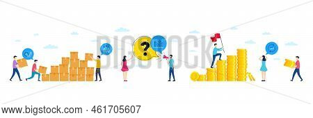 Set Of Upper Arrows, Meeting And Engineering Line Icons. People Characters With Delivery Parcel, Mon