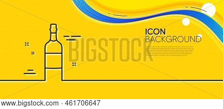 Brandy Bottle Line Icon. Abstract Yellow Background. Whiskey Or Scotch Alcohol Sign. Minimal Brandy 