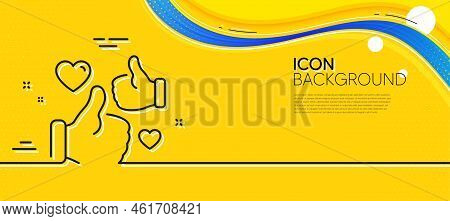 Like Line Icon. Abstract Yellow Background. Thumbs Up With Heart Sign. Positive Feedback, Social Med