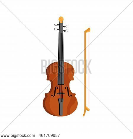 Violin Stringed Musical Instrument With Treble Pitch. Isolated Classical Device For Performing On Co