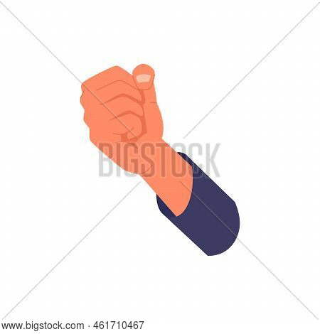 Protesting Hand Gesture, Isolated Arm Of Character Clenched In Fist. Demonstration Or Fight, Symbol 