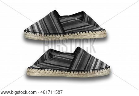 Espadrille Shoes, Traditional Spanish Shoes Made Of Sparto Rope And Canvas. Isolated Over White Back