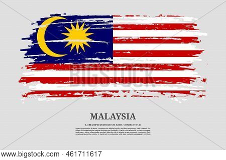 Malaysia Flag With Brush Stroke Effect And Information Text Poster, Vector Background