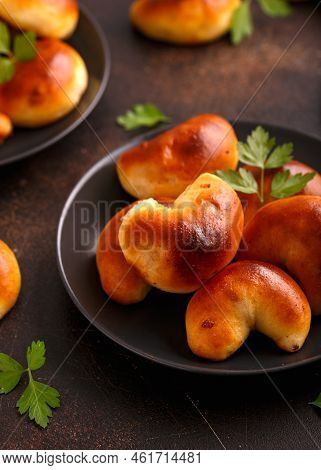 Traditional Latvian Baked Bacon Pies, Buns Or Pastries
