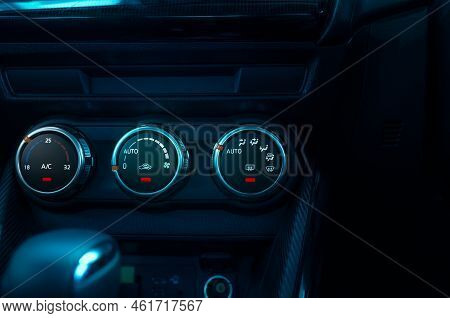 Climate Control Knob In Modern Car. Car Air Conditioner. Automobile Air Conditioning System. Car Ven