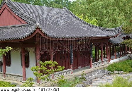 Haren, Netherlands - May 23, 2022: Beautiful View Of Oriental Building In Chinese Garden