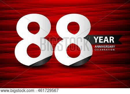 88 Year Anniversary Celebration Logo Vector On Red Background, 88 Number Design, 88th Birthday Logo,