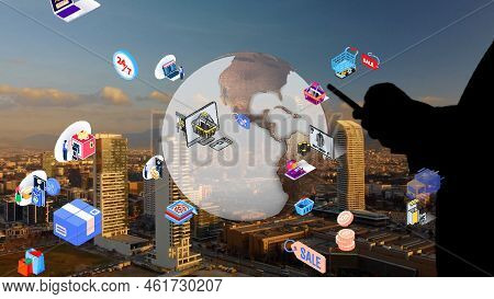 Mobile Communication Network Concept. Iot Internet Of Things. High Quality Photo