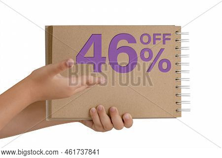 46 Percent Discount On Isolate. Notepad From Recycled Paper In The Hands Of A Child With Text, Sale 