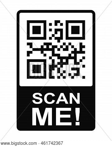 Scan Me Concept. Qr Code Icon In Frame. Template Of Quick Responce Matrix Barcode In Square Grid. Mo