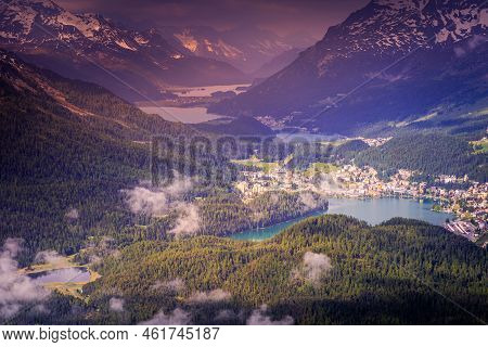 Celerina And Engadine Lakes, St Moritz, Silvaplana And Maloja From Above Muottas Muragl, Switzerland