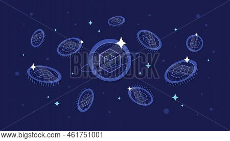 Bonfida (fida) Coins Falling From The Sky. Fida Cryptocurrency Concept Banner Background.