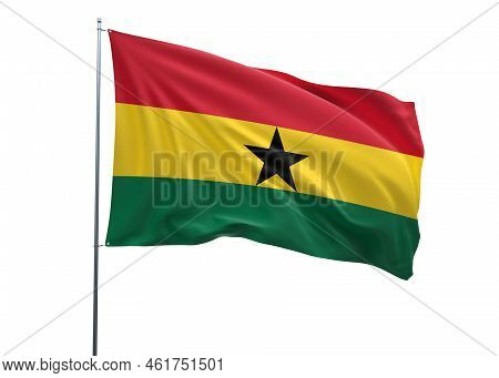 Ghana Waving Flag, 3d Flag Illustration, Ghana National Flag With A White Isolated Background