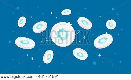 Powerledger (powr) Coins Falling From The Sky. Powr Cryptocurrency Concept Banner Background.