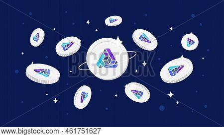 The Transfer Token (ttt) Coins Falling From The Sky. Ttt Cryptocurrency Concept Banner Background.