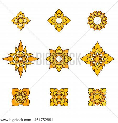 Thai Gold Flower Pattern Filigree Decoration Vector Illustration