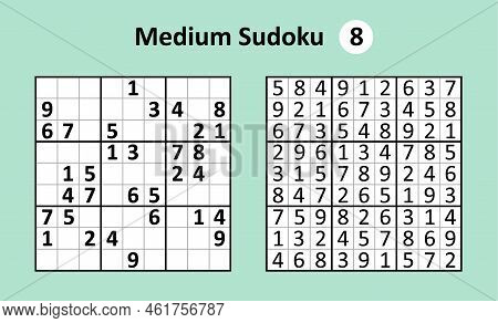 Sudoku Game With Answers. Medium Complexity. Simple Vector
