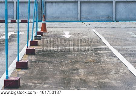 Driving Test And Training Area With Simulate Test For Driving License. Driving School Practice Traff